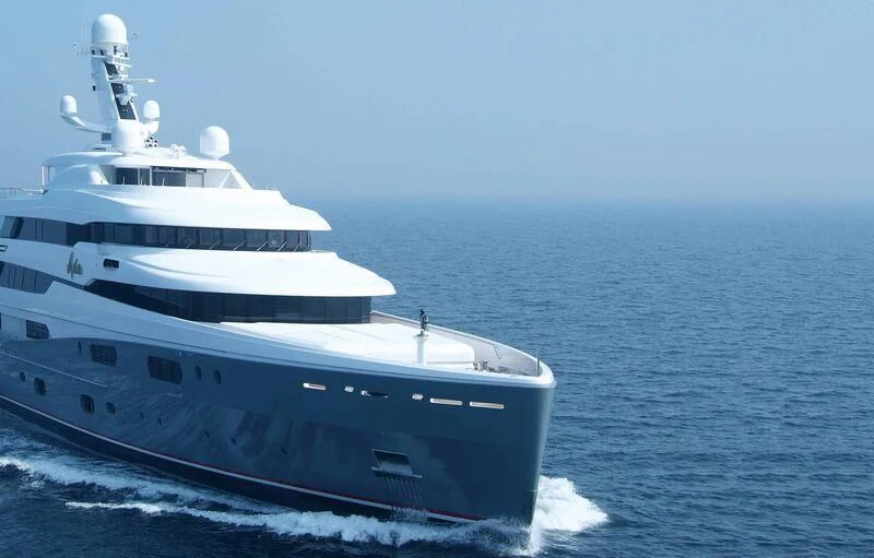 a large white boat in the water aboard AVIVA Yacht for Sale