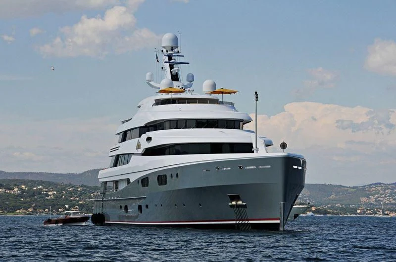 a large white ship in the water aboard AVIVA Yacht for Sale