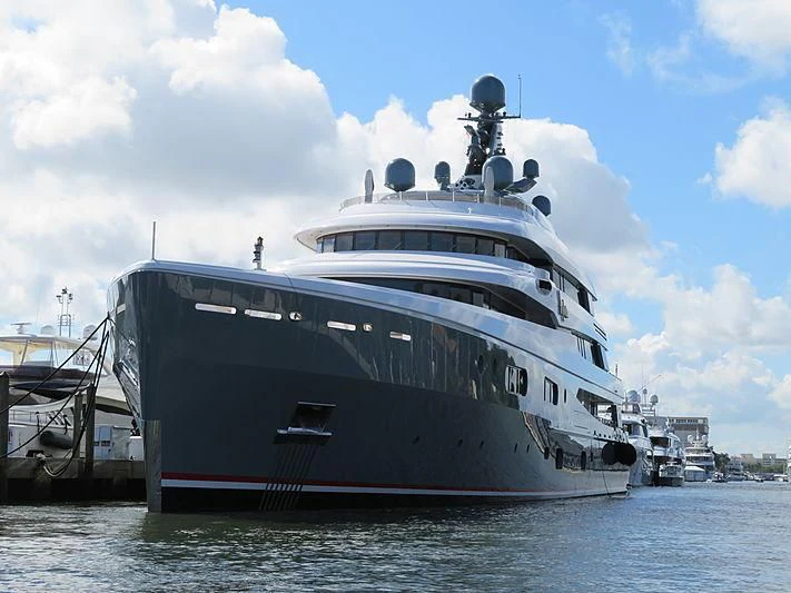 a large ship in the water aboard AVIVA Yacht for Sale