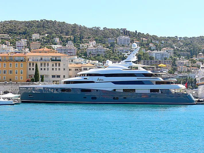 a large ship in the water aboard AVIVA Yacht for Sale