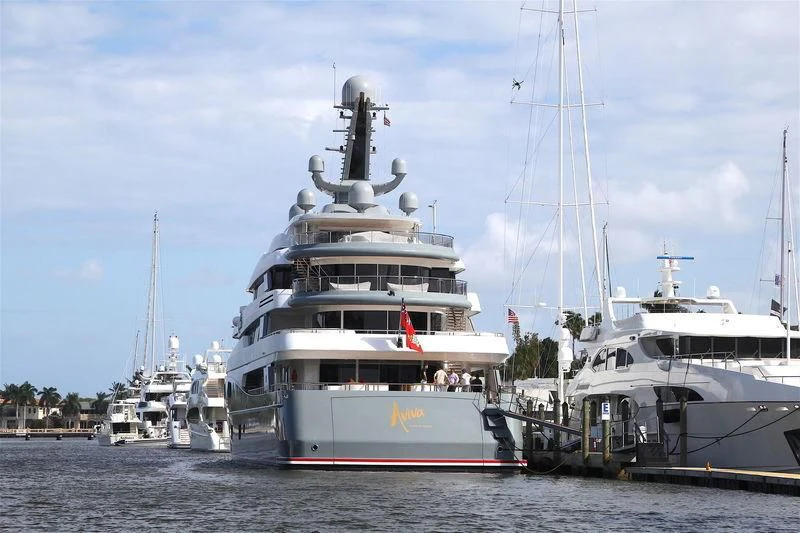 a large boat in the water aboard AVIVA Yacht for Sale