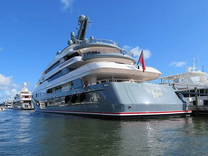 a large ship in the water aboard AVIVA Yacht for Sale