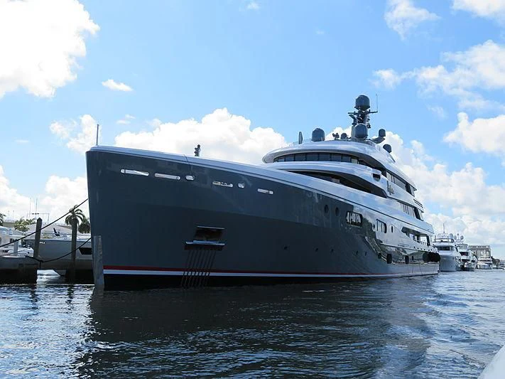 a large ship docked aboard AVIVA Yacht for Sale