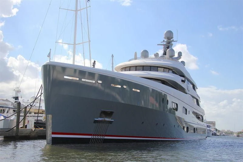 a large ship in the water aboard AVIVA Yacht for Sale