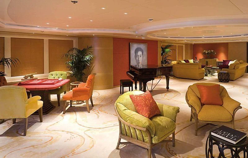 a living room with furniture aboard AVIVA Yacht for Sale