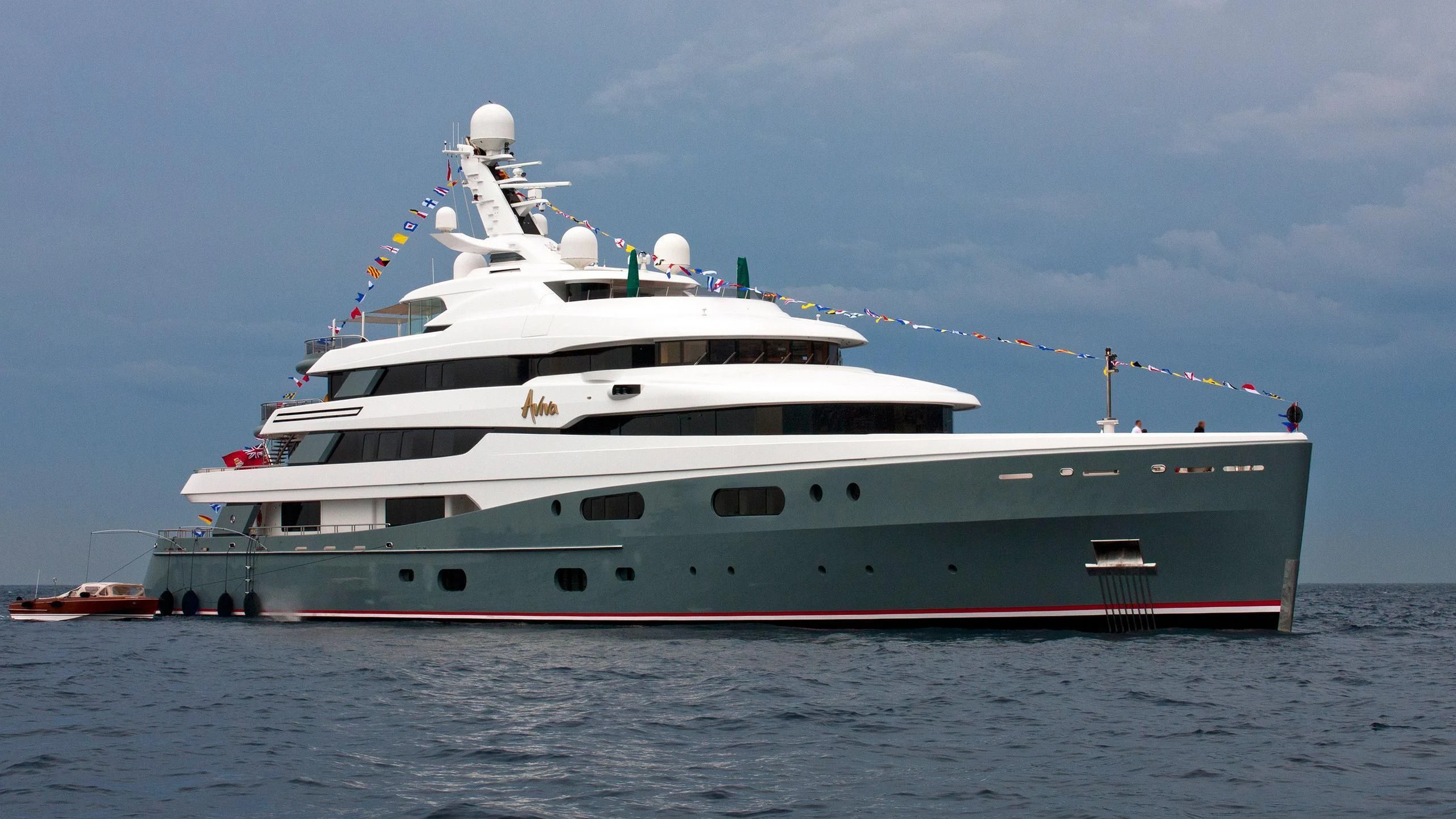 a large white boat aboard AVIVA Yacht for Sale