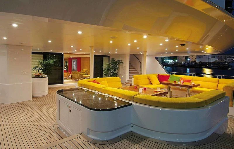 a modern looking living room aboard AVIVA Yacht for Sale
