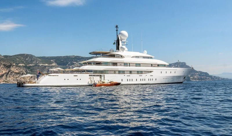 a large white boat in the water aboard ILONA Yacht for Sale