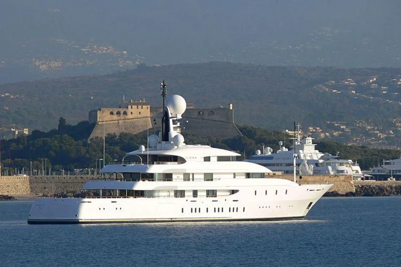 a large white boat in the water aboard ILONA Yacht for Sale