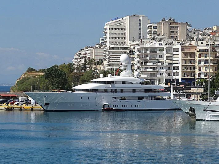 a large white boat in the water aboard ILONA Yacht for Sale