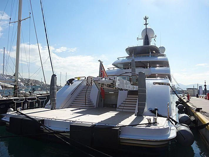 a large ship docked aboard ILONA Yacht for Sale