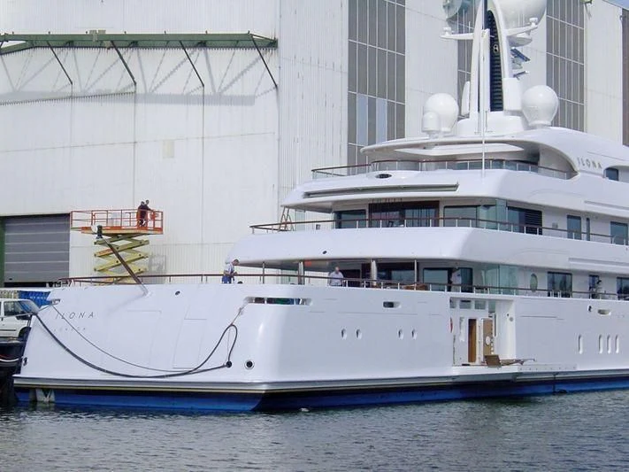 a large white boat in the water aboard ILONA Yacht for Sale
