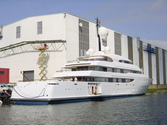 a large white boat in the water aboard ILONA Yacht for Sale