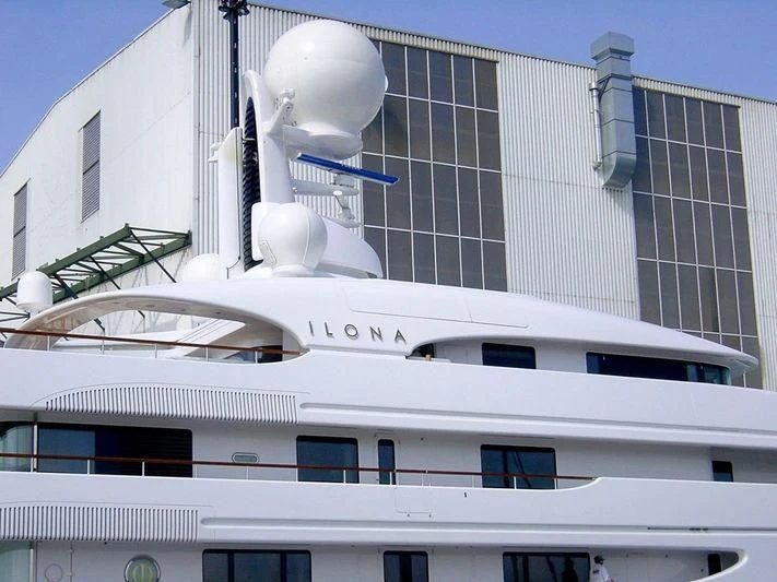 a white building with a white building and a dome on top aboard ILONA Yacht for Sale