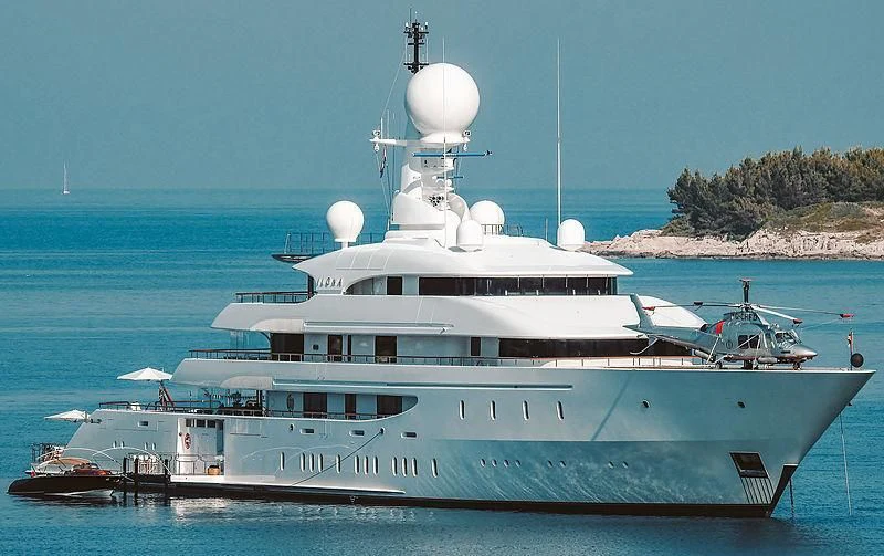 a large white boat in the water aboard ILONA Yacht for Sale