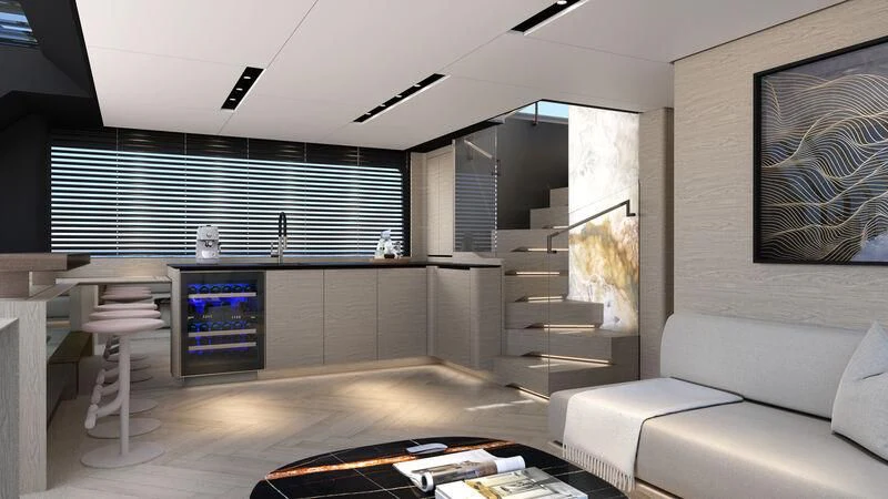 a room with a couch and a table aboard WATERLILY Yacht for Sale