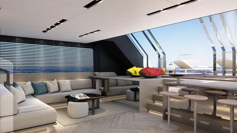 a room with a couch and a table aboard WATERLILY Yacht for Sale