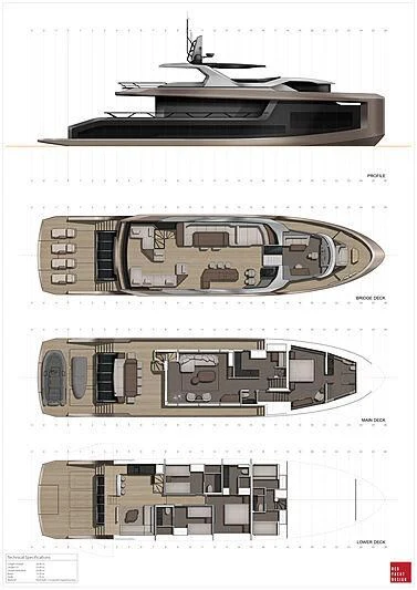 diagram, engineering drawing aboard WATERLILY Yacht for Sale