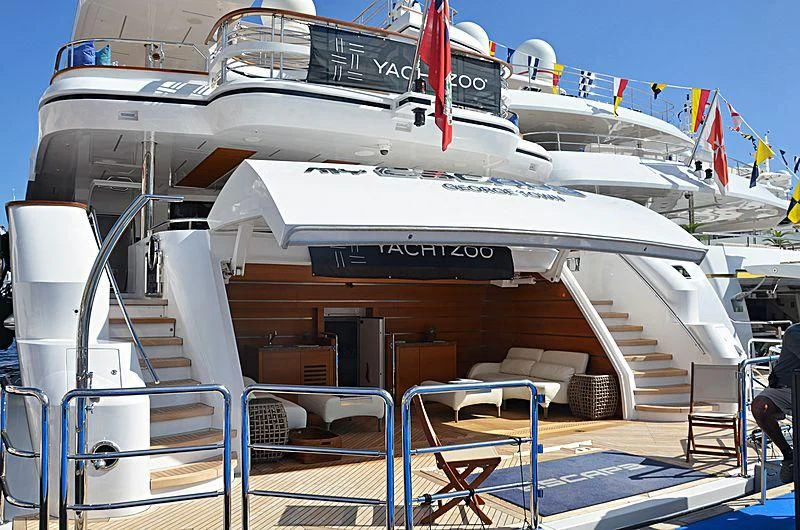 a boat on a dock aboard MY ESCAPE Yacht for Sale