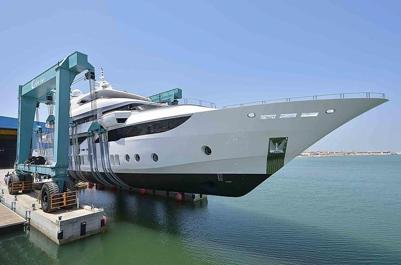 a large ship docked aboard MY ESCAPE Yacht for Sale
