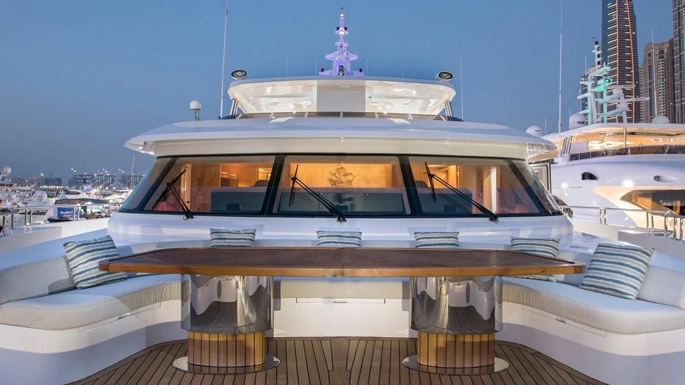 a boat on a dock aboard MY ESCAPE Yacht for Sale