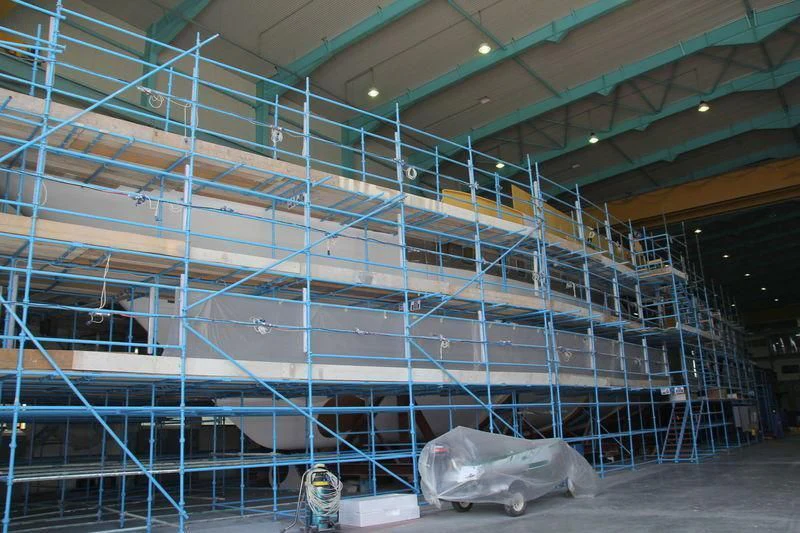 a large room with a large group of metal structures aboard MY ESCAPE Yacht for Sale