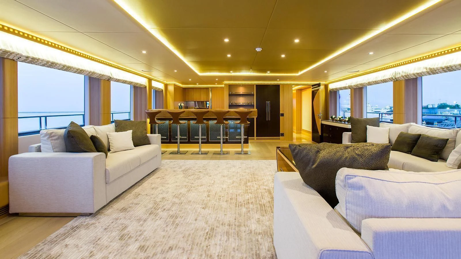 a large living room with a large window aboard MY ESCAPE Yacht for Sale