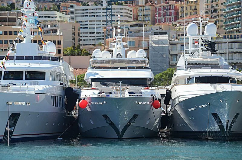 several boats in a harbor aboard MY ESCAPE Yacht for Sale