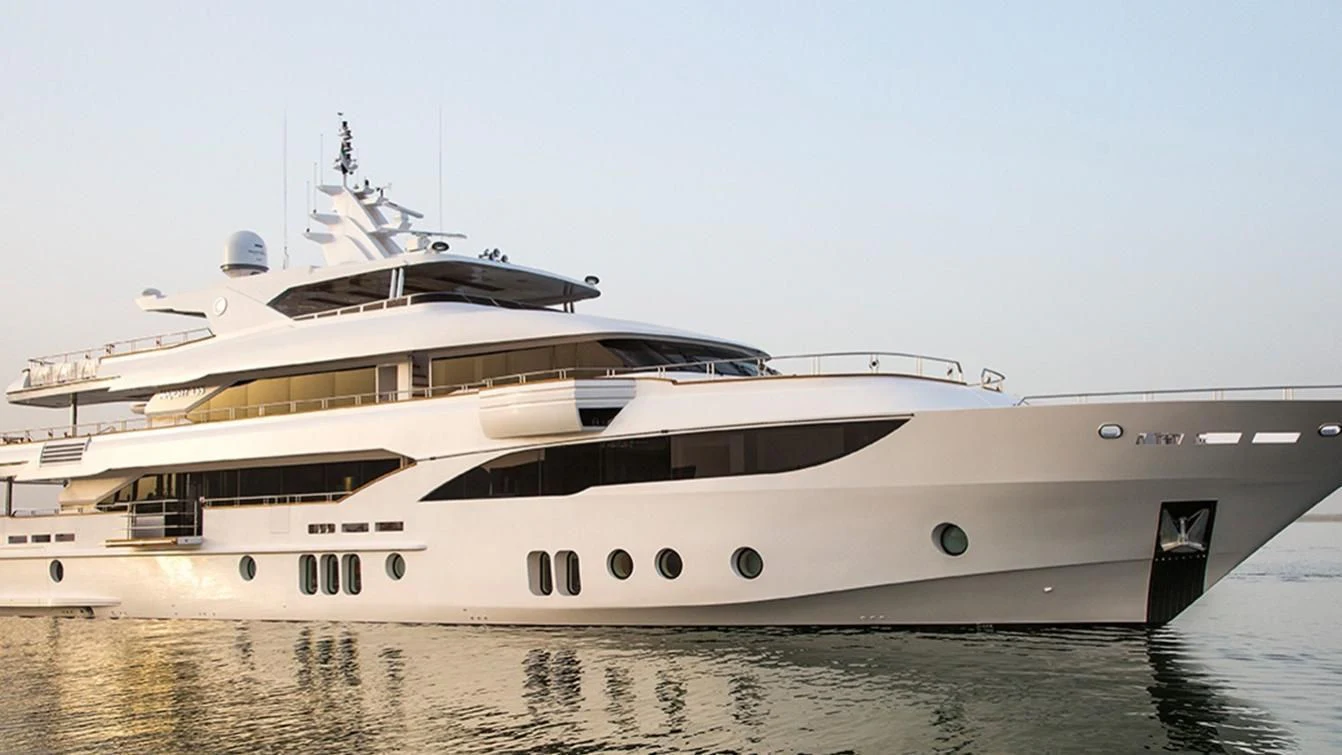a large white yacht aboard MY ESCAPE Yacht for Sale