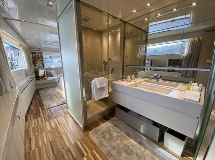 a bathroom with a tub sink and a shower aboard ENSO 4 Yacht for Sale