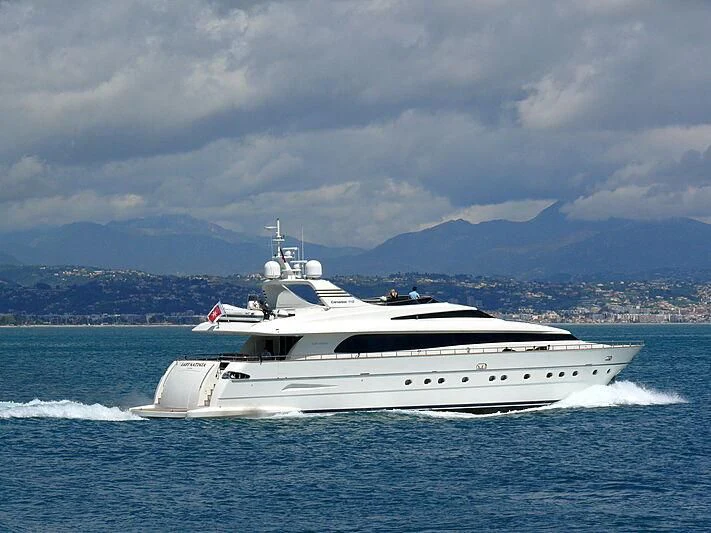 a white yacht on the water aboard L'AYAZULA Yacht for Sale