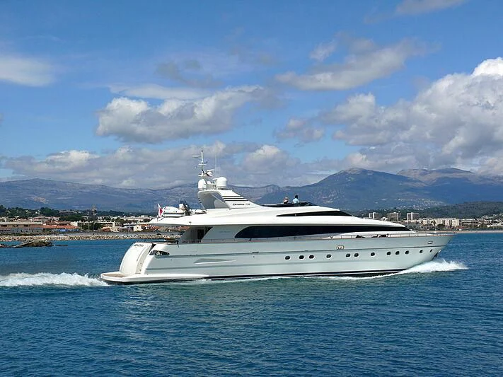 a white yacht on the water aboard L'AYAZULA Yacht for Sale