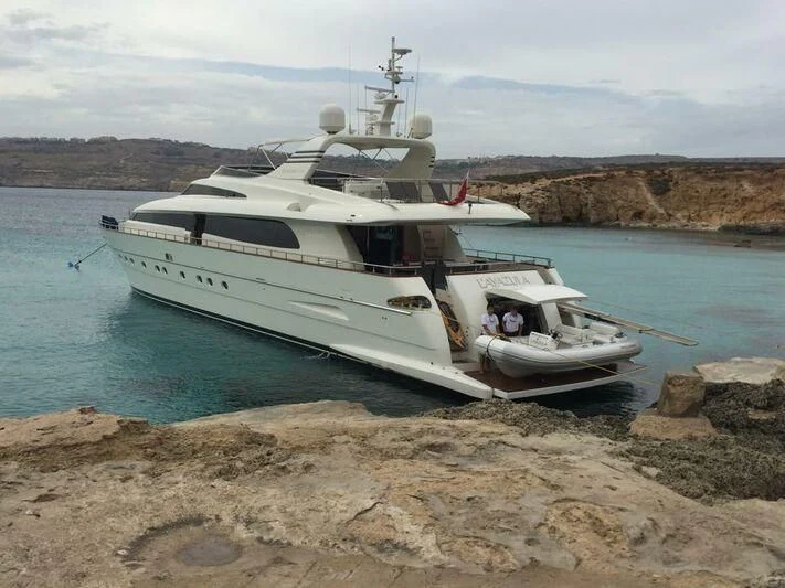 a boat on the beach aboard L'AYAZULA Yacht for Sale