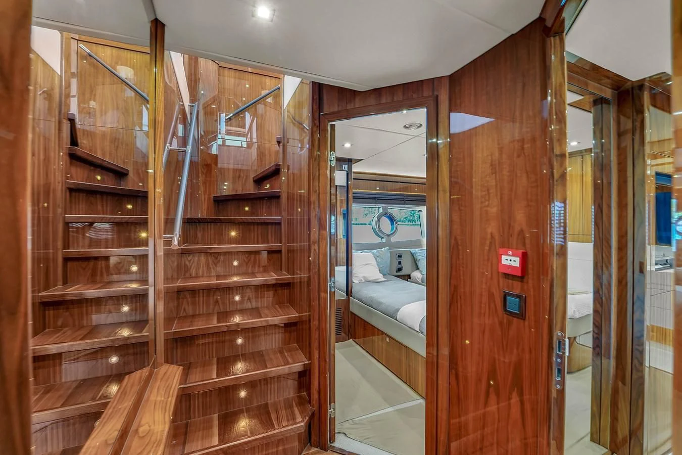 a room with wooden shelves aboard 92' SUNSEEKER 2016 Yacht for Sale