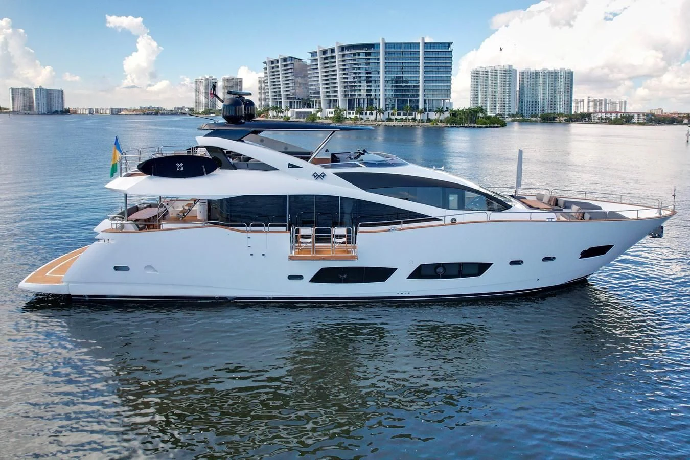 a white yacht on the water aboard 92' SUNSEEKER 2016 Yacht for Sale