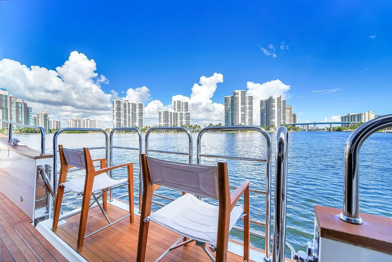 a deck overlooking a city aboard 92' SUNSEEKER 2016 Yacht for Sale