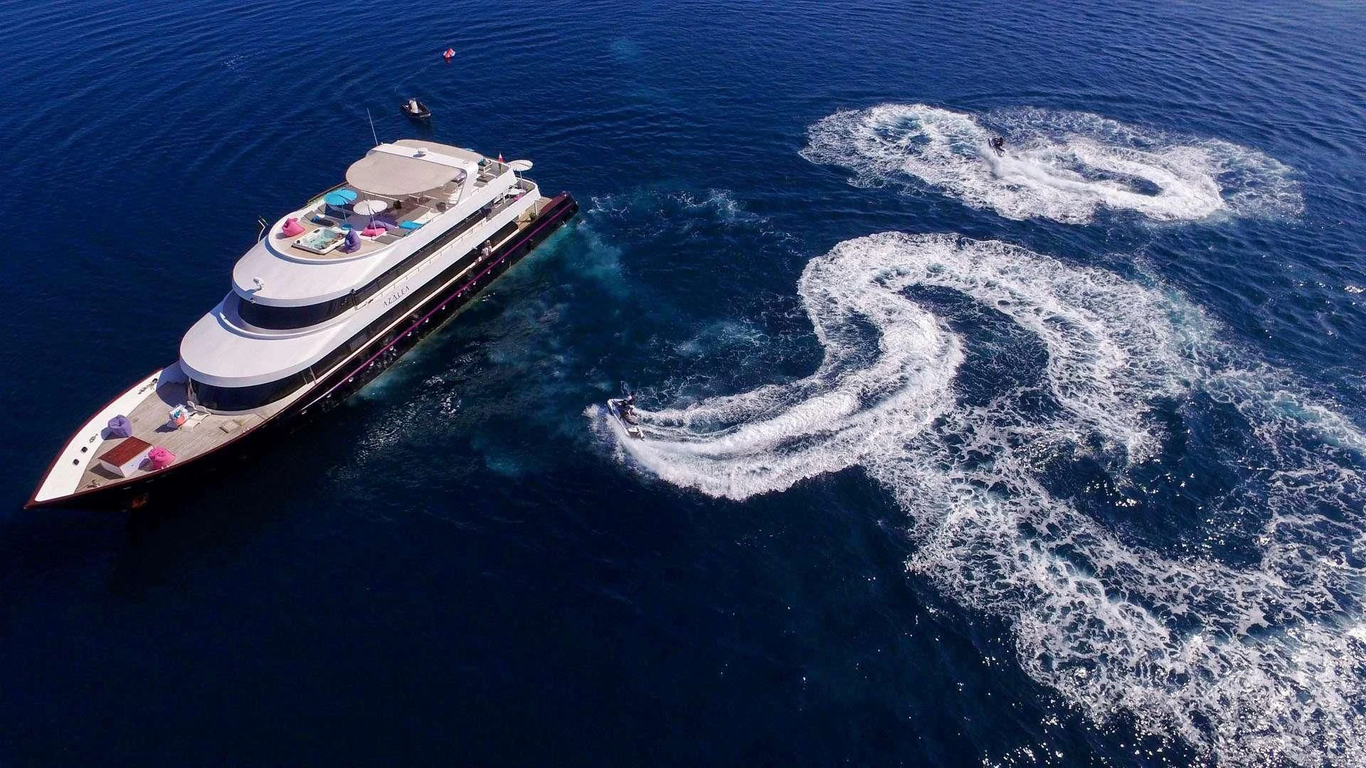 a high angle view of a boat aboard AZALEA Yacht for Sale