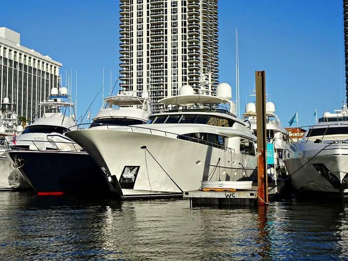 several boats in a harbor aboard ODYSSEY Yacht for Sale
