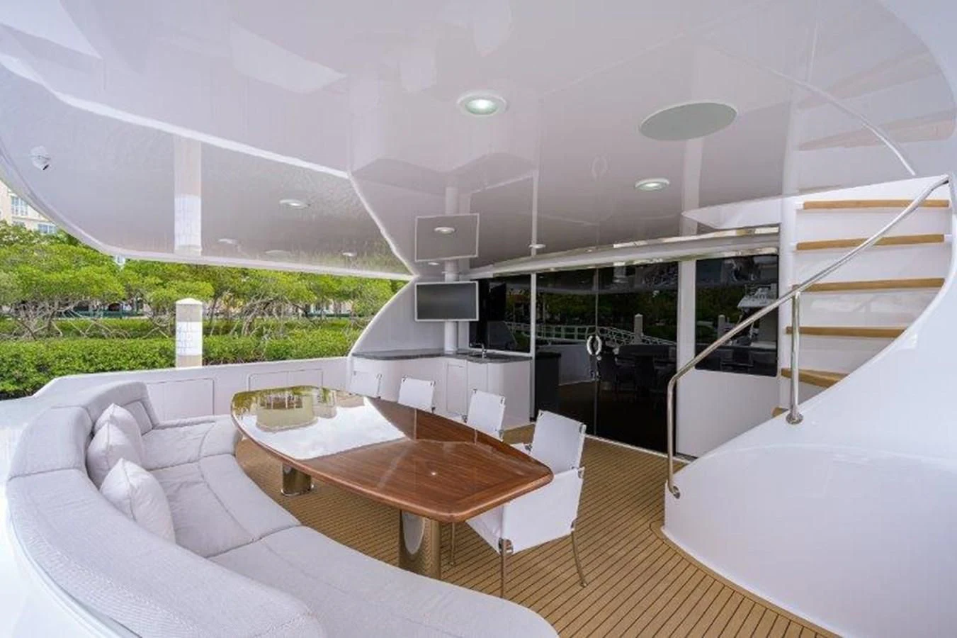 a modern house with a large patio aboard ODYSSEY Yacht for Sale