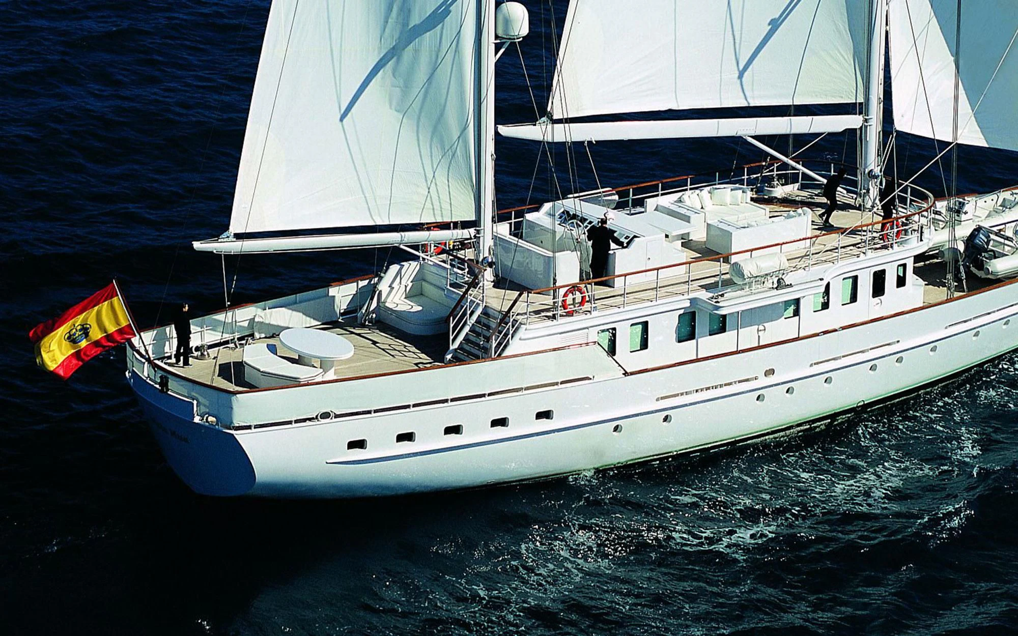 a large white boat in the water aboard MATA MUA Yacht for Sale
