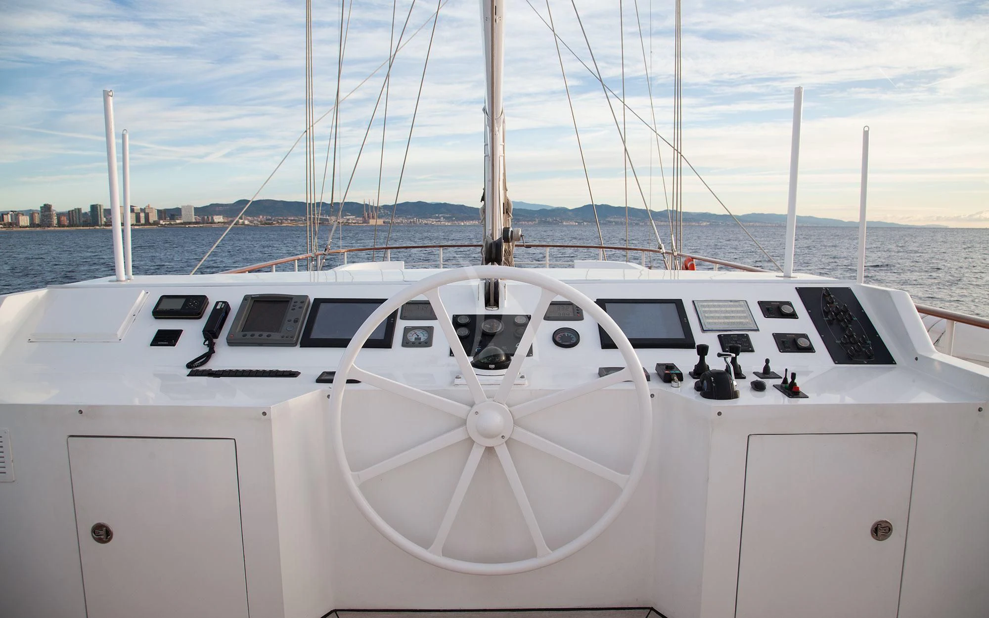 a white boat with a white front aboard MATA MUA Yacht for Sale
