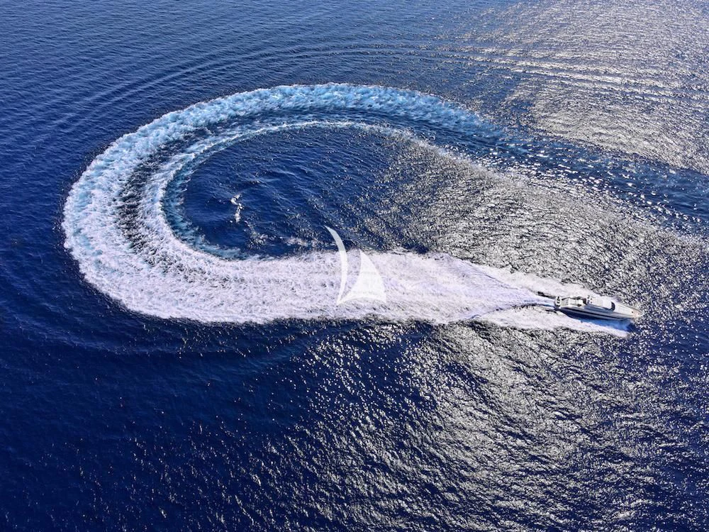 an aerial view of an island aboard RUBY Yacht for Charter