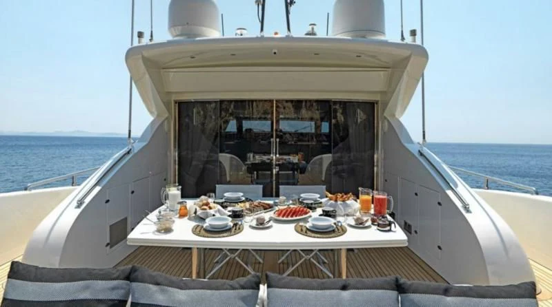 a table on a boat aboard RUBY Yacht for Charter