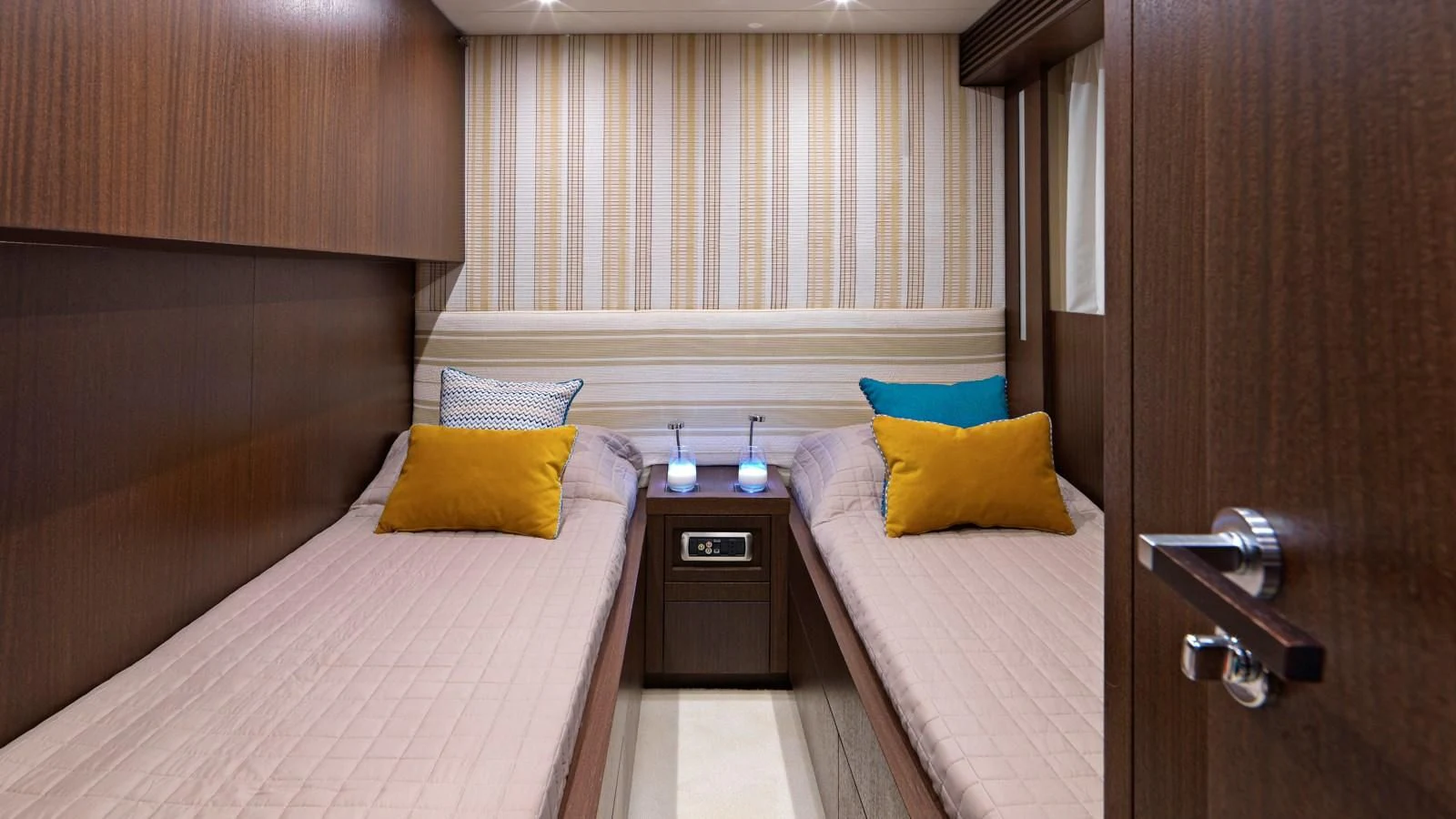a room with two beds aboard RUBY Yacht for Charter