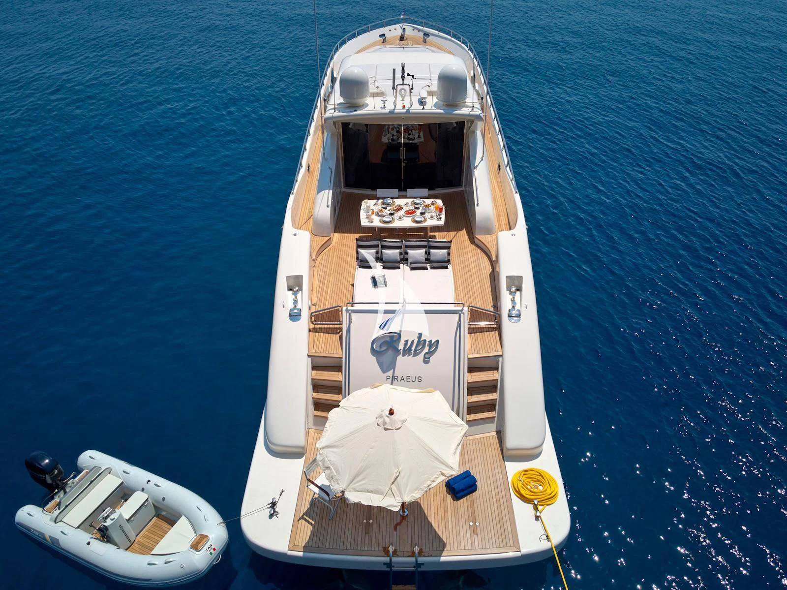 a large ship in the water aboard RUBY Yacht for Charter