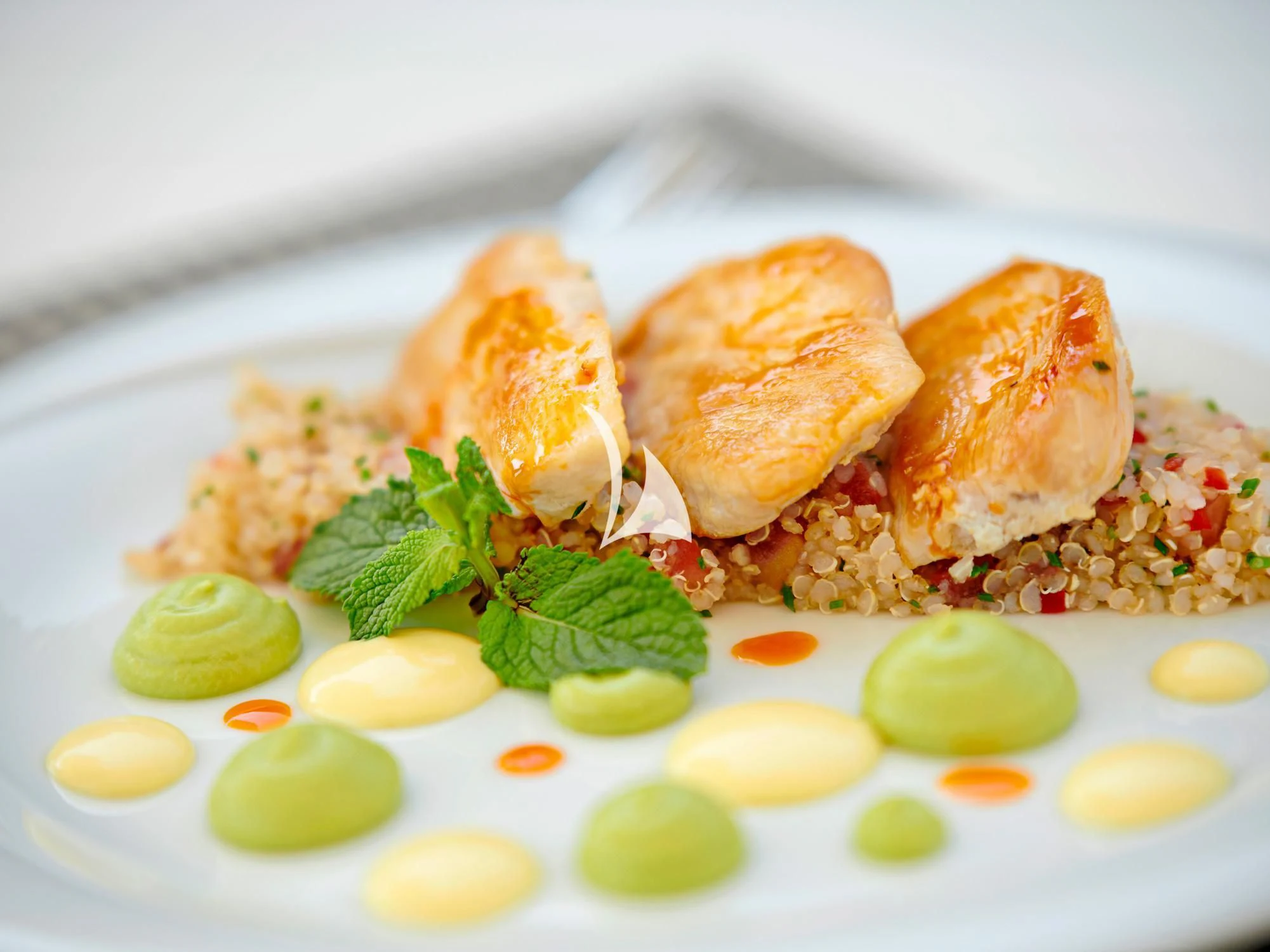 a plate of food aboard RUBY Yacht for Charter