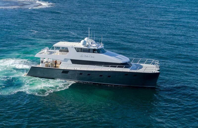 a white yacht in the ocean aboard LA BELLA CHERIE Yacht for Sale