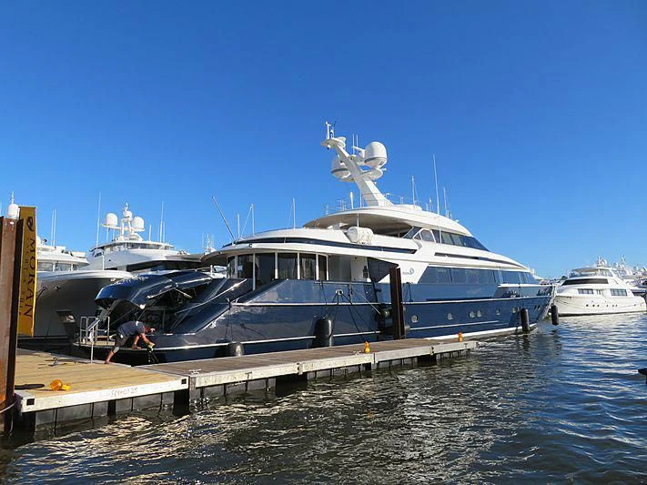 a boat docked at a pier aboard OCTOPUSSY Yacht for Sale