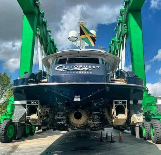 a military tank on display aboard OCTOPUSSY Yacht for Sale