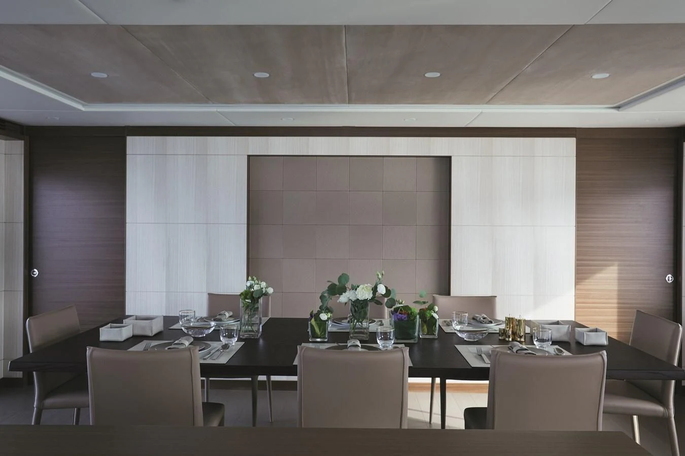 a large room with a table and chairs aboard BAMBOO Yacht for Sale